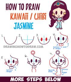 Draw Pattern - How to Draw Cute Baby Kawaii Chibi Jasmine from Disney's ...