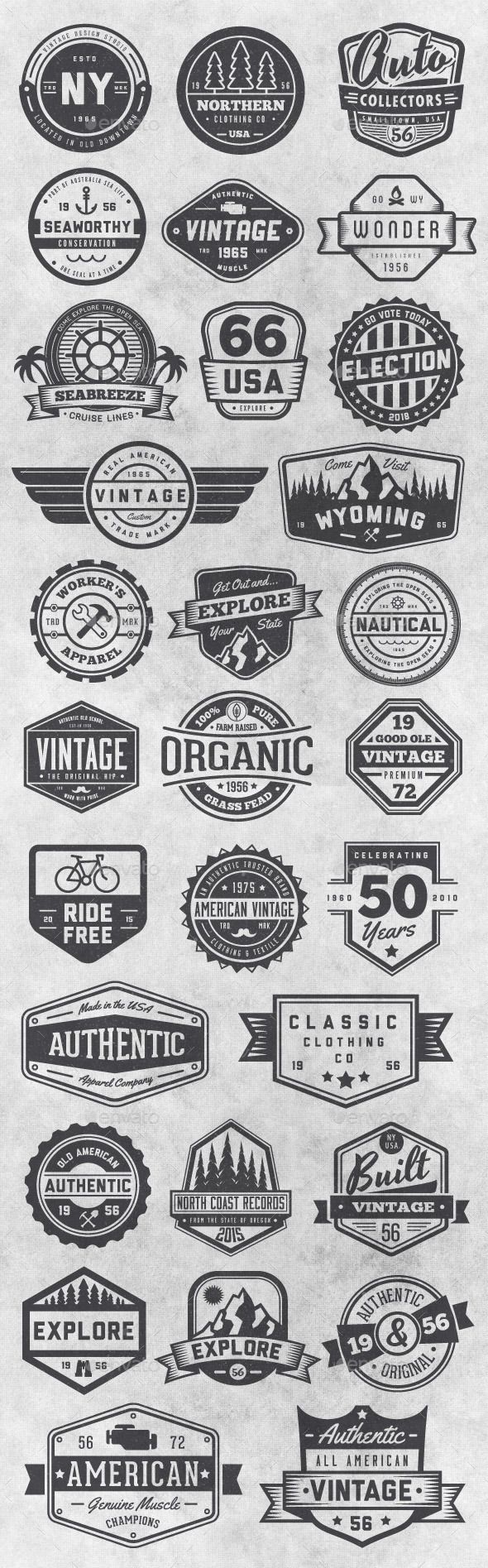 Typography - 30 Vintage Style Badges and Logos Vol 6 - Badges ...